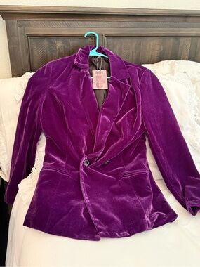 Oyrosy Purple Velvet Blazer Jacket